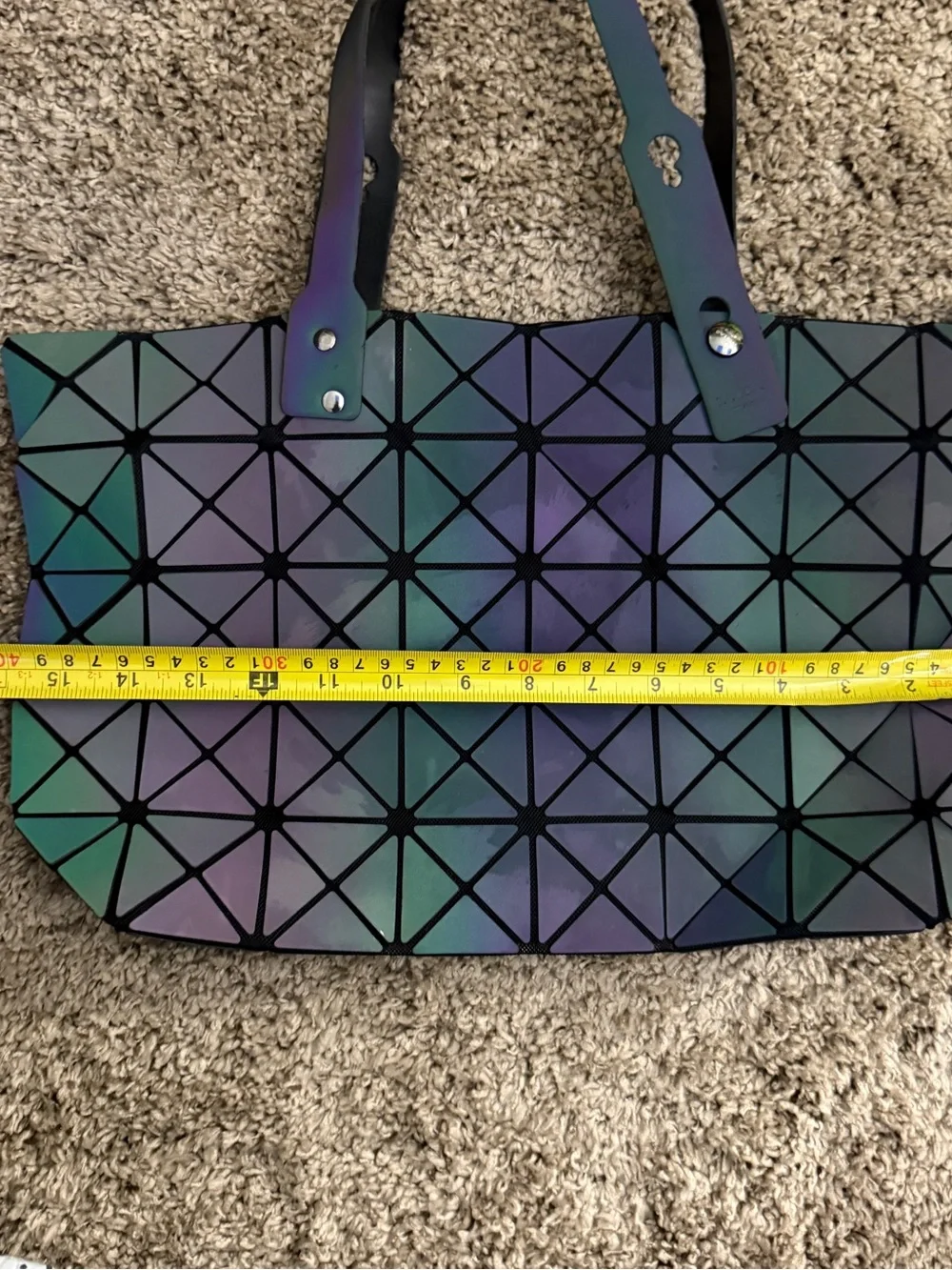 Bao Bao Issey Miyake Iridescent Geometric Tote in Green, Purple & Blue